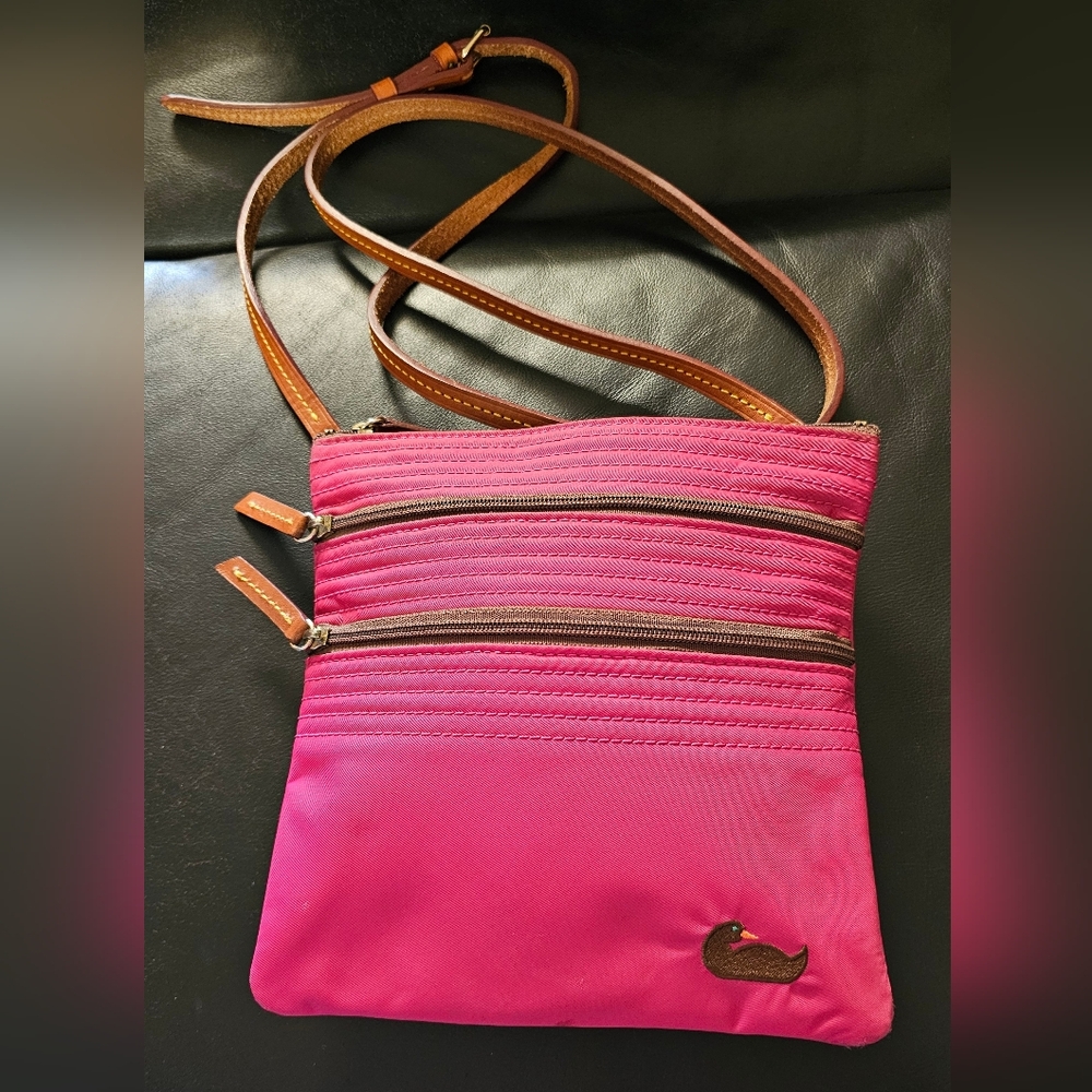 Dooney & Bourke Hot Pink Nylon and Leather North South Triple Zip crossbody…